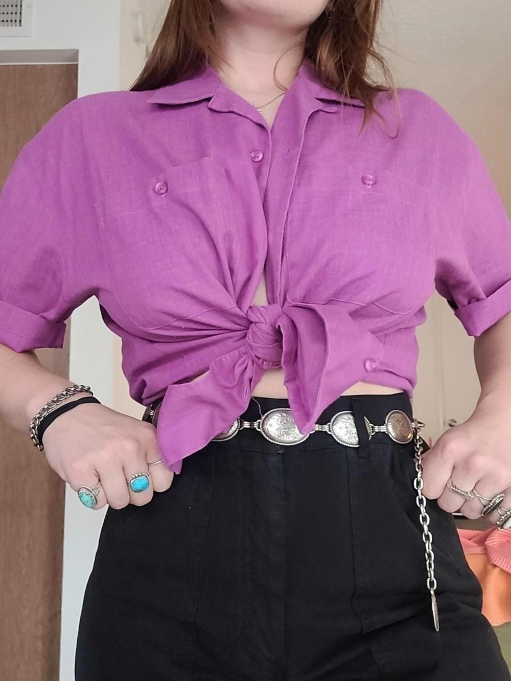 Vintage Lee Short Sleeve Magenta Button-Front Top